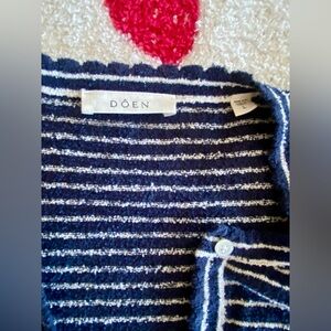 Doen Navy and White Striped Terry feel Cardigan